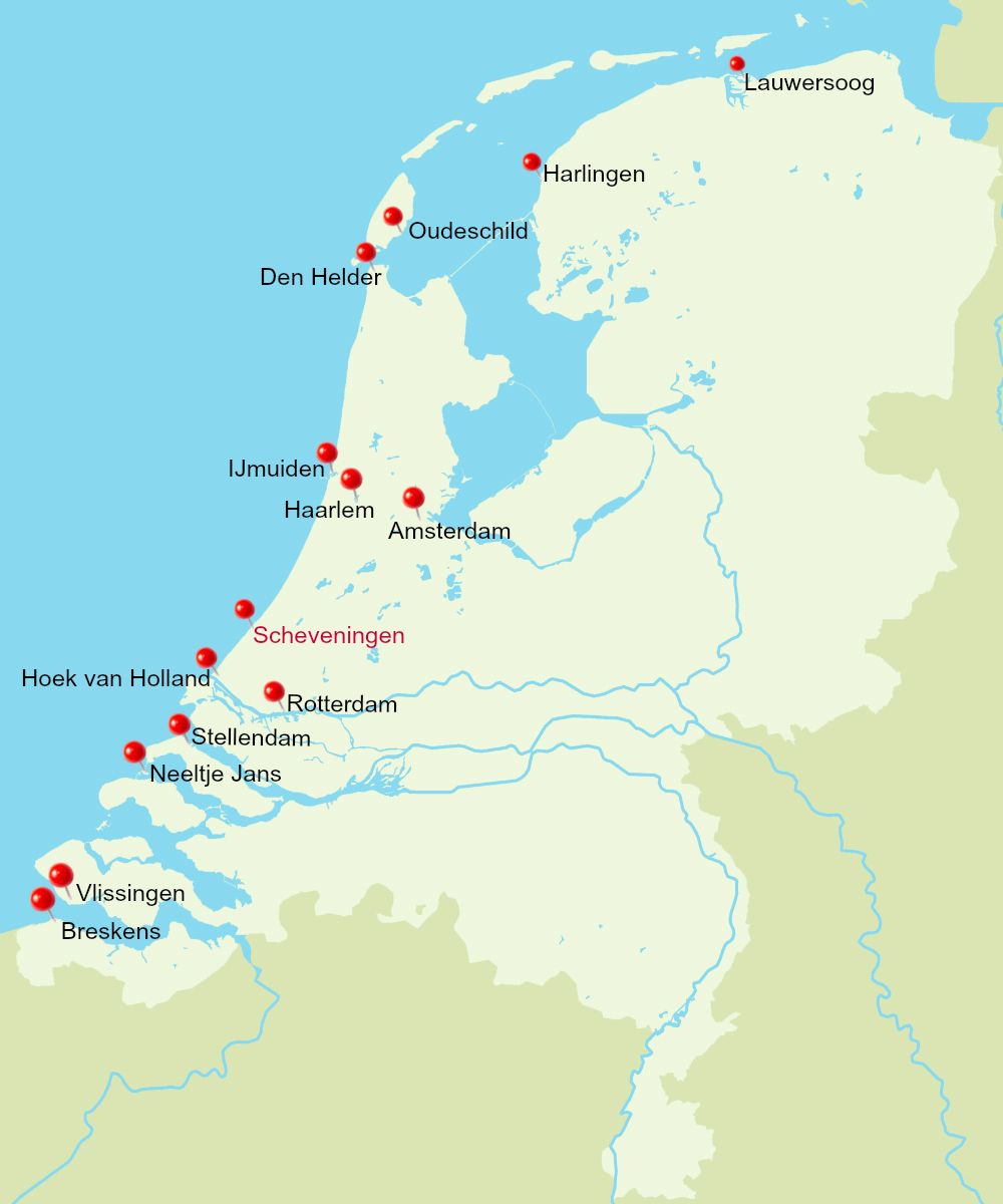 Kaart Nederland havens en opstaplocaties - Ballonverstrooiing